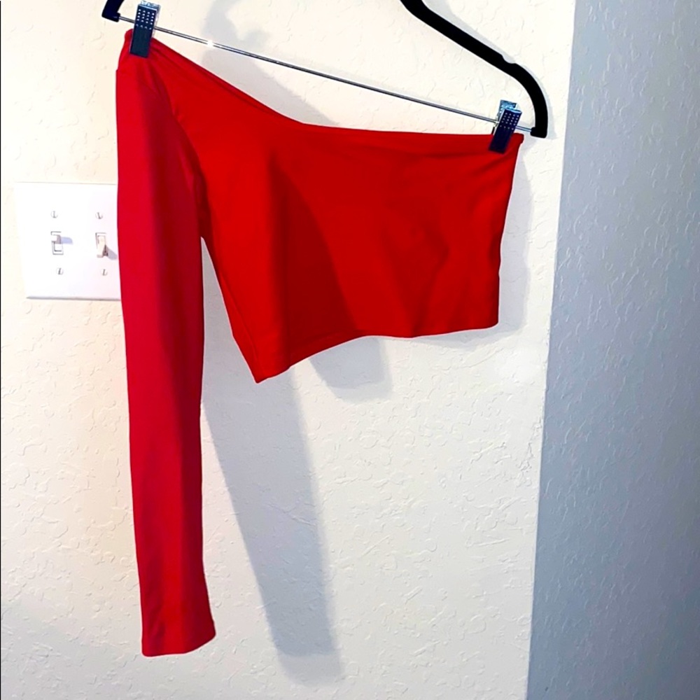 Red One Sleeve Crop Top